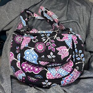 Vera Bradley Black and Pink Floral Shoulder/Crossbody Bag Beautiful